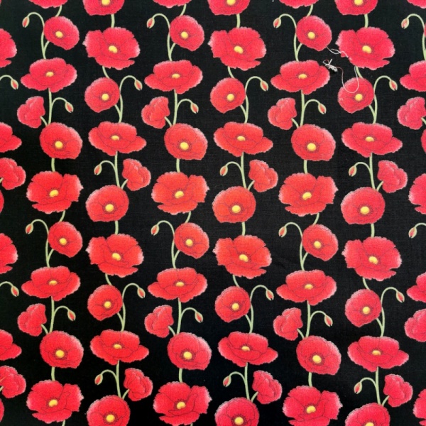 Floral Poplin Design 25 RED POPPIES ON BLACK